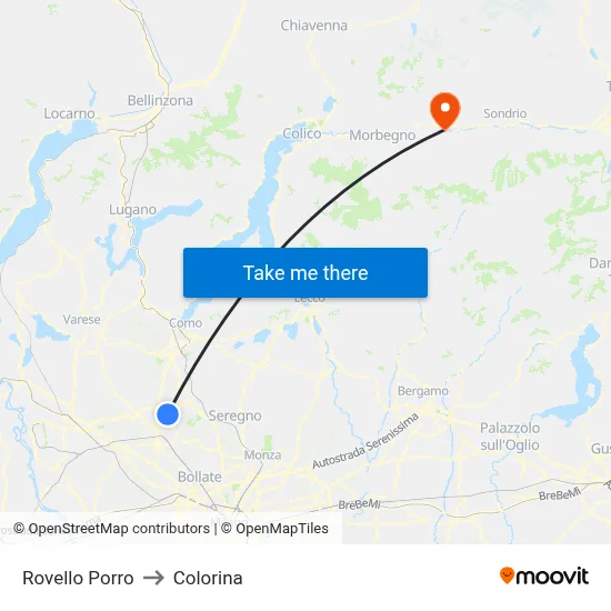 Rovello Porro to Colorina map