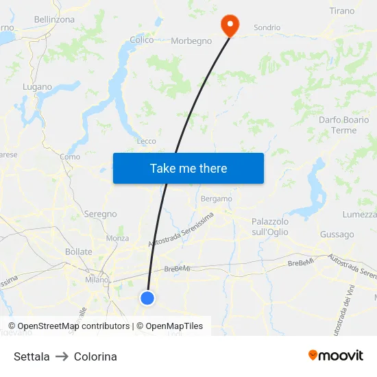 Settala to Colorina map