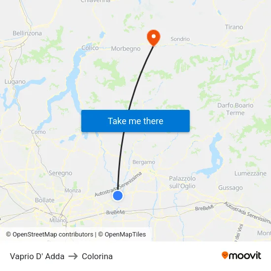 Vaprio D' Adda to Colorina map