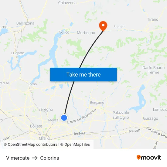 Vimercate to Colorina map