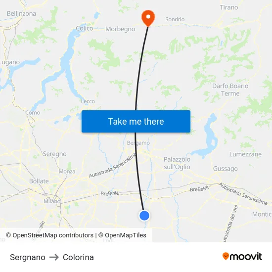 Sergnano to Colorina map