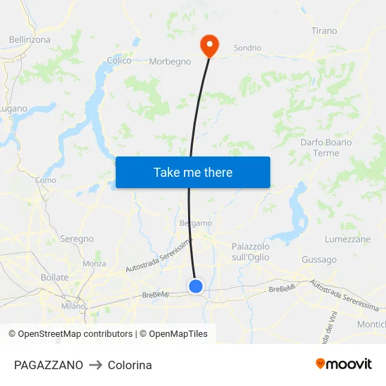 Pagazzano to Colorina map