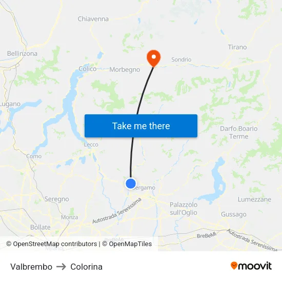 Valbrembo to Colorina map