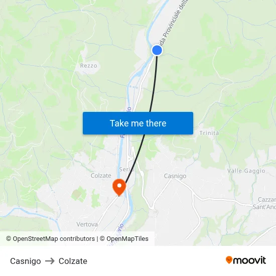 Casnigo to Colzate map
