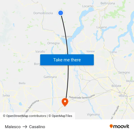 Malesco to Casalino map