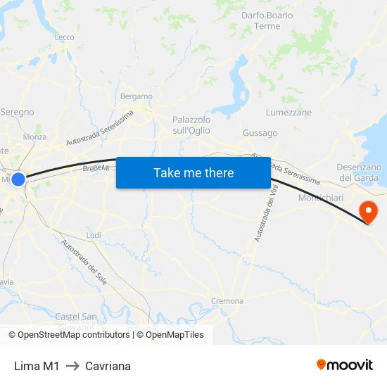 Lima M1 to Cavriana map