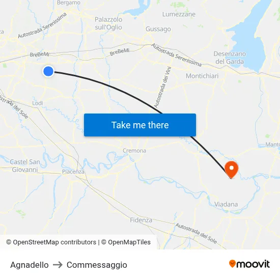 Agnadello to Commessaggio map