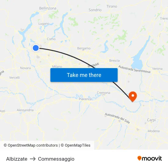 Albizzate to Commessaggio map