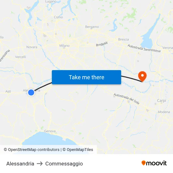 Alessandria to Commessaggio map