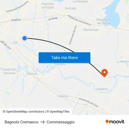 Bagnolo Cremasco to Commessaggio map
