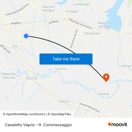 Casaletto Vaprio to Commessaggio map