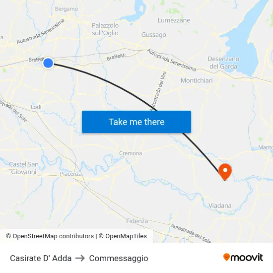 Casirate d'Adda to Commessaggio map