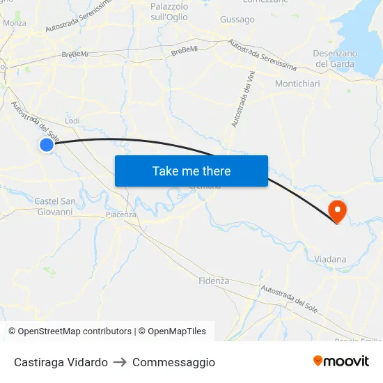 Castiraga Vidardo to Commessaggio map