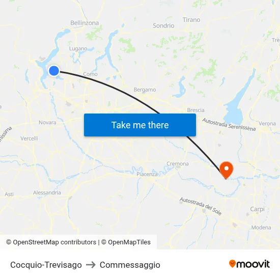 Cocquio-Trevisago to Commessaggio map