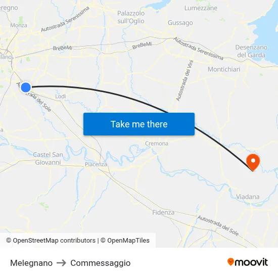 Melegnano to Commessaggio map