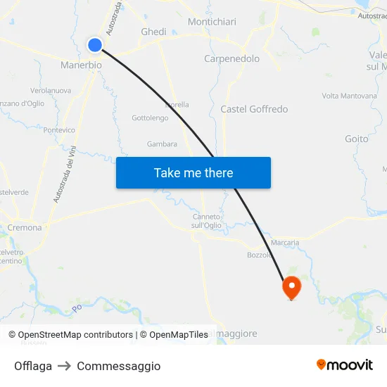 Offlaga to Commessaggio map
