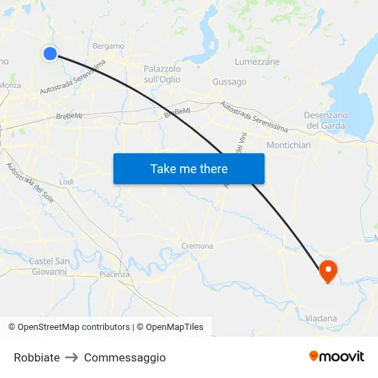 Robbiate to Commessaggio map