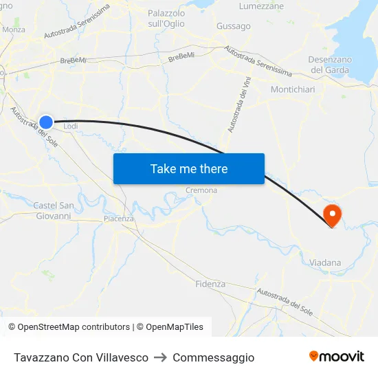 Tavazzano Con Villavesco to Commessaggio map