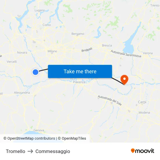 Tromello to Commessaggio map