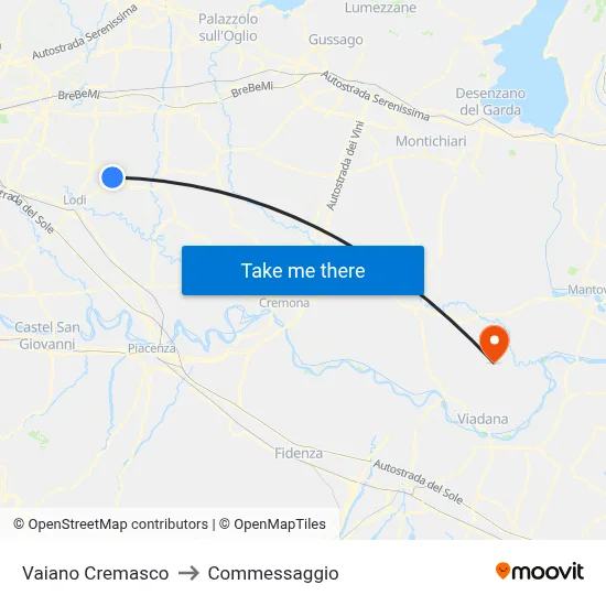 Vaiano Cremasco to Commessaggio map
