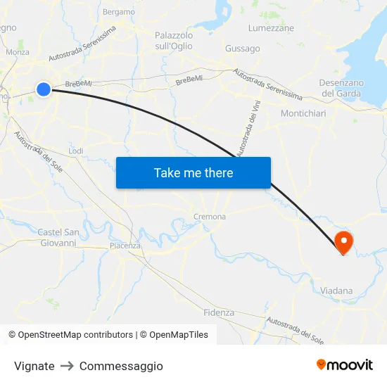 Vignate to Commessaggio map