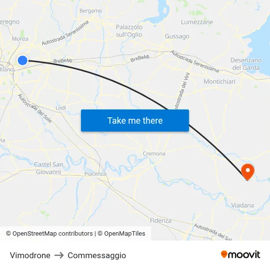 Vimodrone to Commessaggio map