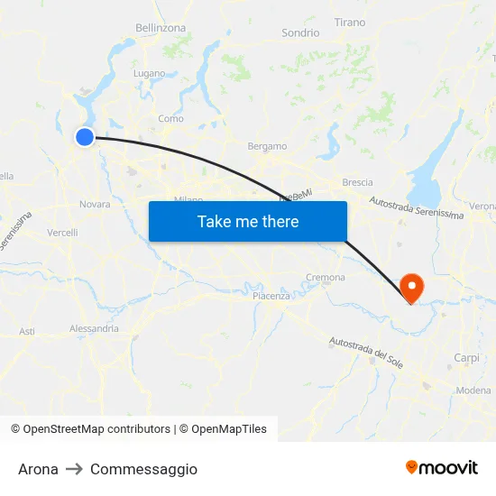Arona to Commessaggio map