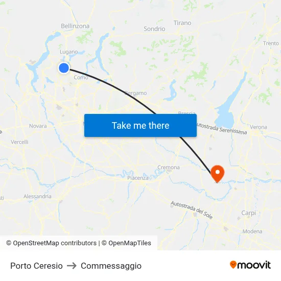 Porto Ceresio to Commessaggio map