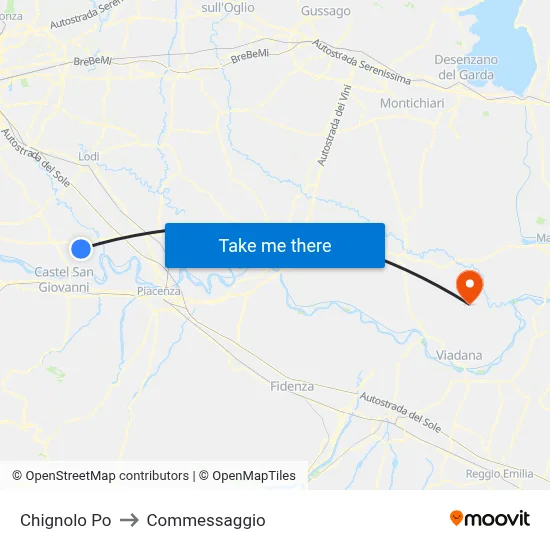 Chignolo Po to Commessaggio map