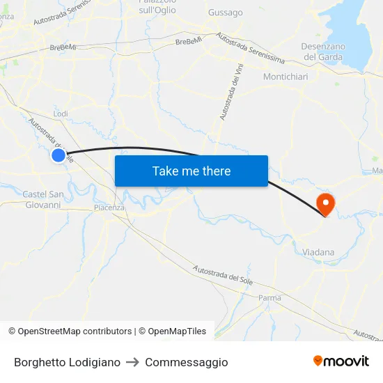Borghetto Lodigiano to Commessaggio map