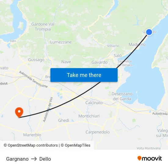 Gargnano to Dello map