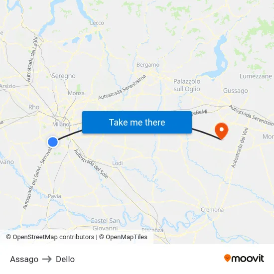 Assago to Dello map