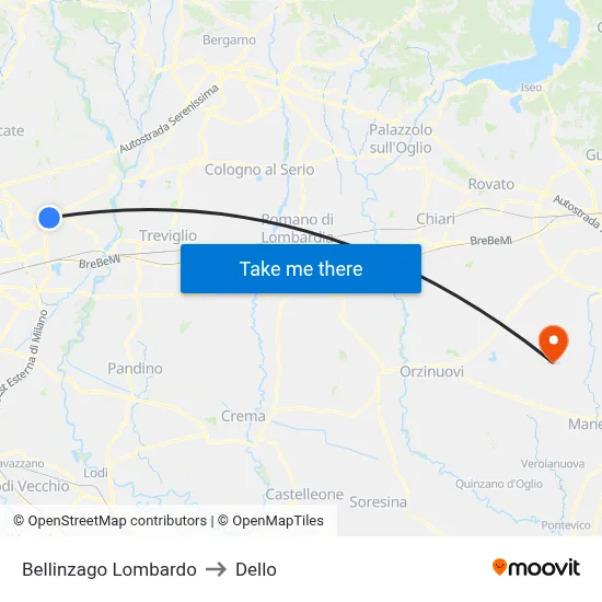 Bellinzago Lombardo to Dello map