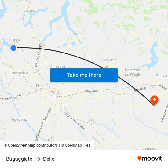 Buguggiate to Dello map