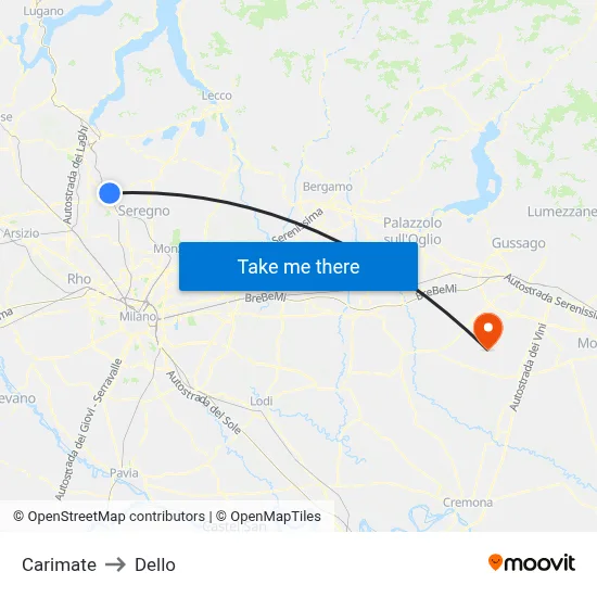 Carimate to Dello map