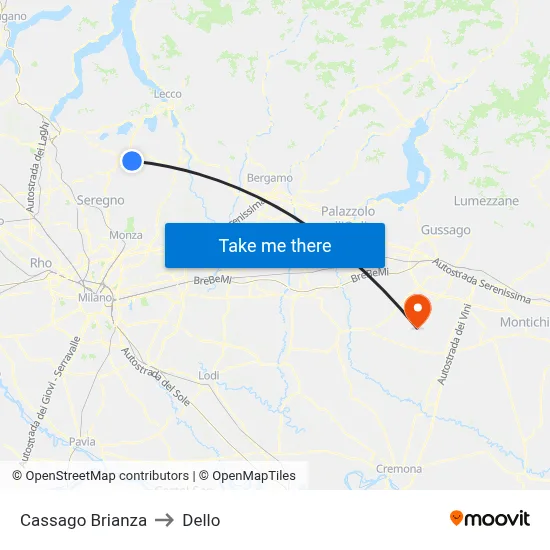 Cassago Brianza to Dello map