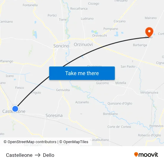 Castelleone to Dello map