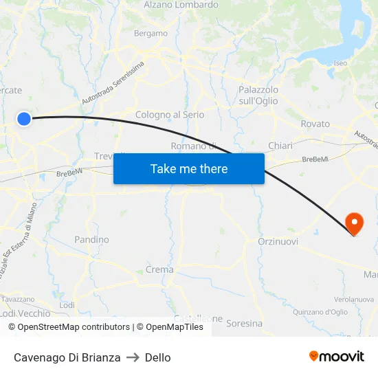 Cavenago di Brianza to Dello map