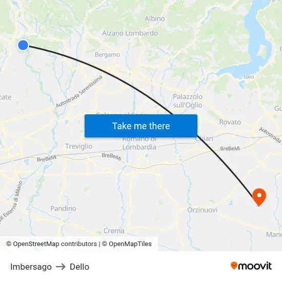Imbersago to Dello map