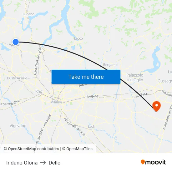 Induno Olona to Dello map