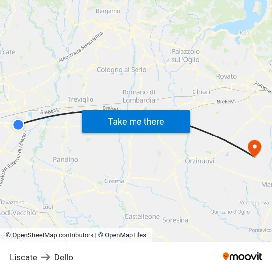 Liscate to Dello map