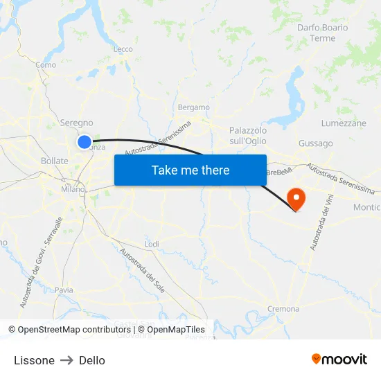 Lissone to Dello map