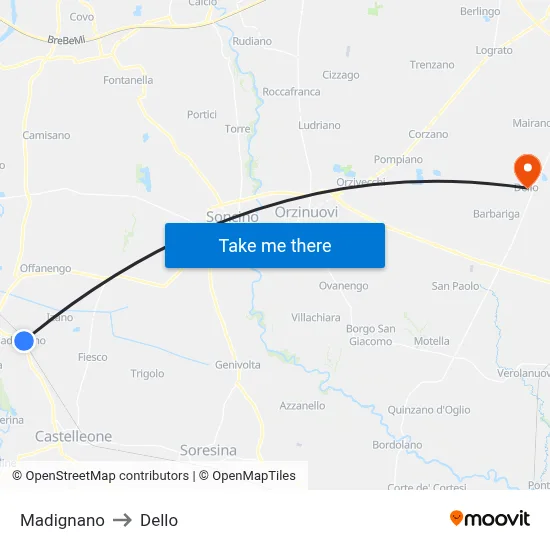 Madignano to Dello map