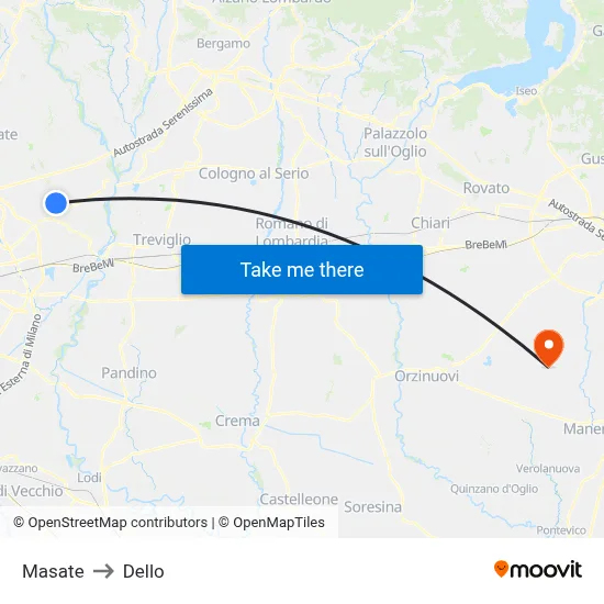 Masate to Dello map