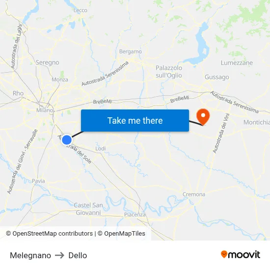 Melegnano to Dello map