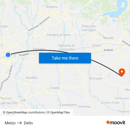 Melzo to Dello map