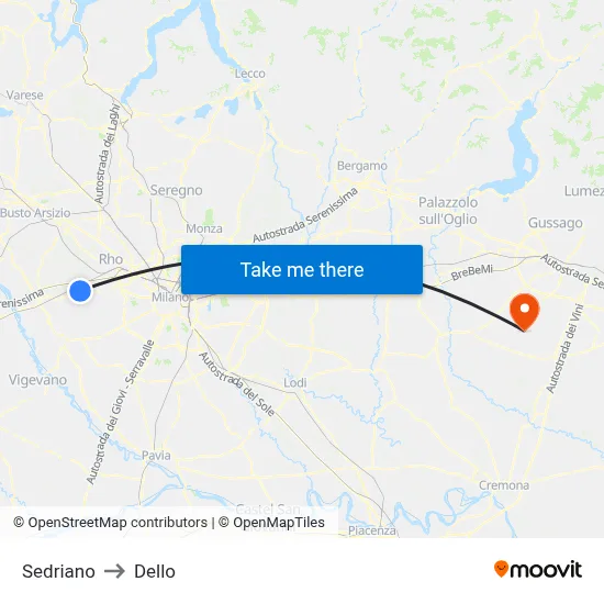 Sedriano to Dello map