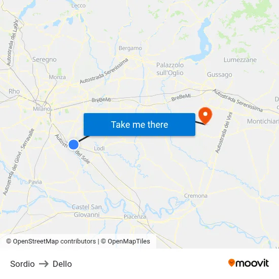 Sordio to Dello map
