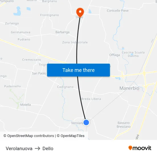 Verolanuova to Dello map