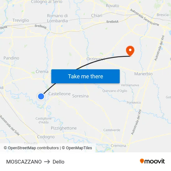 Moscazzano to Dello map